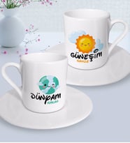 BK Gift Kişiye Özel Güneşim ve Dünyam İkili Türk Kahvesi Fincanı Seti-1 (Beyaz)