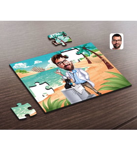 BK Gift Kişiye Özel Erkek Veteriner Hekim Karikatürlü Ahşap Puzzle-1