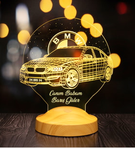 Babaya İsimli Hediye, Erkeğe Hediye, BMW Logolu İsimli Led Lamba, Babalar Günü Hediyesi. Araba Hayranlarına Hediye 3D Led Lamba