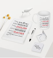 BK Gift Kişiye Özel İngilizce Öğretmeni Temalı Beyaz Defter Kalem Kupa Ayna Seti - 7