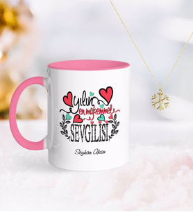 BK Gift Kişiye Özel Yılın En Mükemmel Sevgilisi Pembe Kupa ve Kar Tanesi Kolye (Model 1)