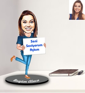 Kişiye Özel Bayan Karikatürlü Ahşap Biblo Model-12