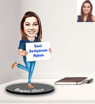 Kişiye Özel Bayan Karikatürlü Ahşap Biblo Model-12