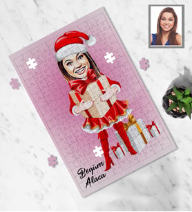Kişiye Özel Yılbaşı Bayan Karikatürlü 130 Parça Puzzle Model-4