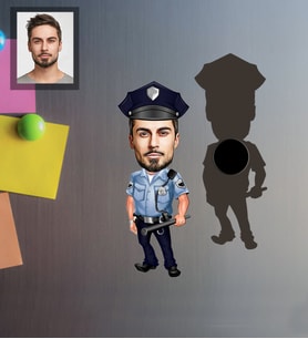 Kişiye Özel Polis Karikatürlü Ahşap Magnet Bay-4
