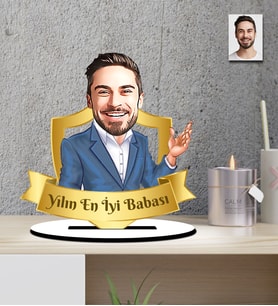 Kişiye Özel Yılın En İyi Babası Karikatür Ahşap Biblo