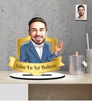 Kişiye Özel Yılın En İyi Babası Karikatür Ahşap Biblo