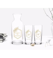 BK Gift Kişiye Özel Renkli Baskılı Baş Harf İsim Tasarımlı İkili Rakı Bardağı ve Karaf Hediye Seti-6 (Model 1)
