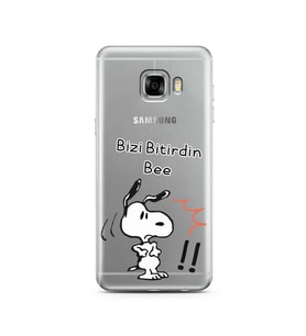 Snoopy Tasarımlı Süper Şeffaf Silikon Telefon Kılıfı Samsung C5  