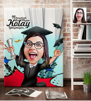 BK Gift Kişiye Özel Bayan Mezun Karikatür Kanvas Tablo 70x100cm 1