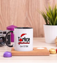 Türkçe Öğretmeni Ahşap Altlıklı Mumlu Siyah Kupa Bardak