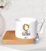 BK Gift Kişiye Özel En İyi Sınıf Öğretmeni Ahşap Altlıklı Seramik Fincan-4 (Beyaz)
