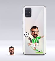 BK Gift Kişiye Özel Yeşil Beyaz Futbolcu Karikatürlü Samsung Galaxy A51 İnce Şeffaf Silikon Telefon Kapağı