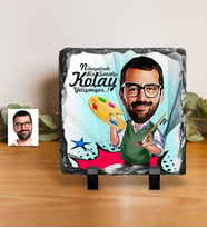 BK Gift Kişiye Özel Bay Ressam Karikatürlü Dekoratif Doğal Taş  1