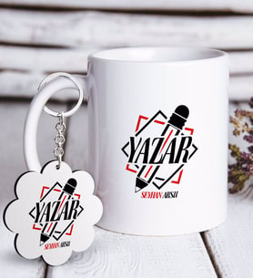 BK Gift Kişiye Özel Mesleki Yazar Beyaz Kupa ve Anahtarlık Hediye Seti-3 (Model 1)
