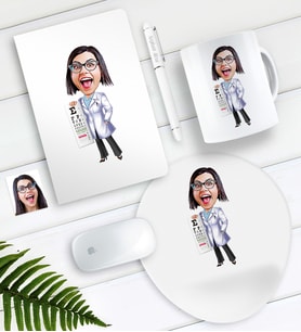 BK Gift Kişiye Özel Bayan Göz Doktoru Karikatürlü Defter Kalem Kupa Mouse Pad Seti (Model 1)