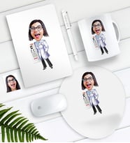 BK Gift Kişiye Özel Bayan Göz Doktoru Karikatürlü Defter Kalem Kupa Mouse Pad Seti (Model 1)