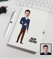 Kişiye Özel Karikatürize Defter Kalem Seti Beyaz 91333