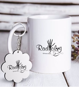 BK Gift Kişiye Özel Mesleki Radyolog Beyaz Kupa ve Anahtarlık Hediye Seti (Model 1)