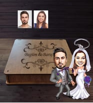 Kişiye Özel Gelin Damat Karikatürlü Ahşap Anahtarlık Kutulu  Mod-6
