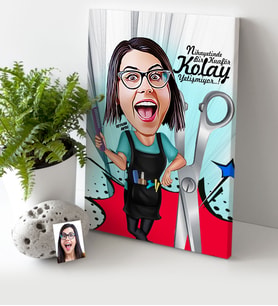BK Gift Kişiye Özel Bayan Kuaför Karikatür Kanvas Tablo 30x50cm 1