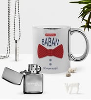 BK Gift Kişiye Özel Yakışıklı Babam Krom Kupa Benzinli Çakmak Kolye Seti-6 (Model 1)