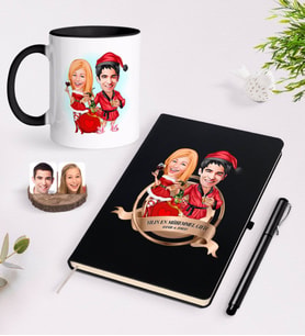 BK Gift Kişiye Özel Yılın En Mükemmel Çifti Karikatürlü Siyah Defter Kalem ve Kupa Seti-65 (Model 1)