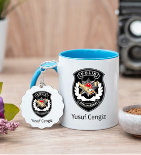 Özel Harekat Polisi Mavi Kupa Bardak Ve Anahtarlık Set