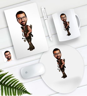 BK Gift Kişiye Özel Bay Okçu Karikatürlü Defter Kalem Kupa Mouse Pad Seti (Model 1)