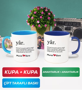 İkili Yâr Sevgililer Günü Hediyesi Kupa Bardak Mavi Lacivert