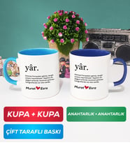 İkili Yâr Sevgililer Günü Hediyesi Kupa Bardak Mavi Lacivert