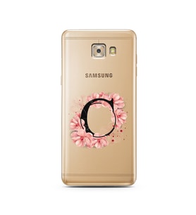 Pembe Çiçekli Harf Tasarım Süper Şeffaf Silikon Telefon Kılıfı Samsung C7 Pro  C