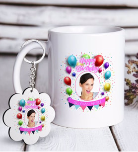 BK Gift Kişiye Özel Fotoğraflı Doğum Günü Beyaz Kupa ve Anahtarlık Hediye Seti-8 (Model 1)