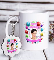 BK Gift Kişiye Özel Fotoğraflı Doğum Günü Beyaz Kupa ve Anahtarlık Hediye Seti-8 (Model 1)