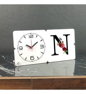 N Harfi Ahşap Masa Saati