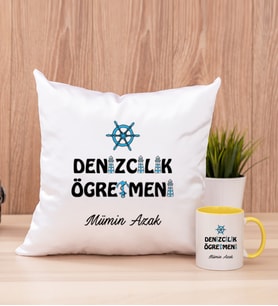 Denizcilik Öğretmeni Kare Yastık ve Sarı Kupa Bardak