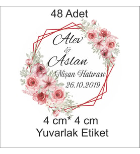 48'li 4 cm*4 cm Yuvarlak, Nişan, Kına, Düğün Etiketi (Yapışkan)