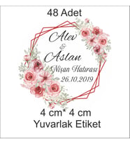 48'li 4 cm*4 cm Yuvarlak, Nişan, Kına, Düğün Etiketi (Yapışkan)