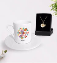 BK Gift Kişiye Özel Matematik Öğretmeni Türk Kahvesi Fincanı ve İsimli Papatya Kolye Hediye Seti-13 (Model 1)