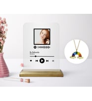 BK Gift Kişiye Özel Fotoğraflı Spotify Barkodlu Plak ve Çift Harfli Bulut Kolye Seti-1