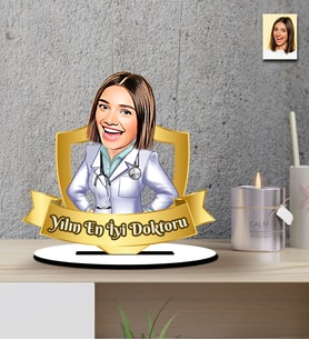 Kişiye Özel Doktor Temalı Hediye Karikatür Ahşap Biblo