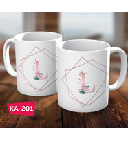 L Harf Pink Rose Baskılı Hediyelik Kahve Kupa Bardak