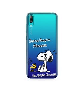Snoopy Tasarımlı Süper Şeffaf Silikon Telefon Kılıfı Huawei Y7 Prime 2019