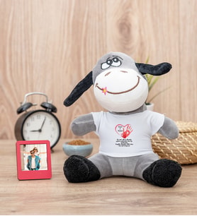 Sevgililer Günü Hediyesi Mesajlı Peluş Eşek ve Mini Fotoğraf Çerçevesi