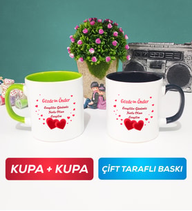 İkili Sevgiliye Sevgililer Günü Hediyesi 6 Kupa Bardak Yeşil Siyah
