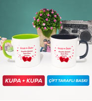 İkili Sevgiliye Sevgililer Günü Hediyesi 6 Kupa Bardak Yeşil Siyah