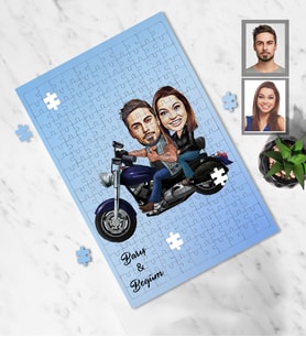 Kişiye Özel Motorcu Sevgili Karikatürlü A4 99 Parça Puzzle Model 1