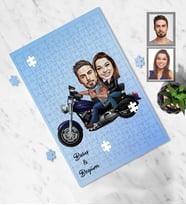 Kişiye Özel Motorcu Sevgili Karikatürlü A4 99 Parça Puzzle Model 1