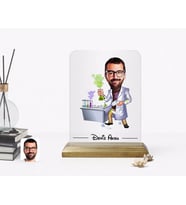 BK Gift Kişiye Özel Erkek Kimya Öğretmeni Karikatürlü Ahşap Standlı Çerçeve-2 (Beyaz)