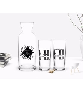 BK Gift Kişiye Özel Renkli Baskılı İstanbul Tasarımlı İkili Rakı Bardağı ve Karaf Hediye Seti-1 (Model 1)